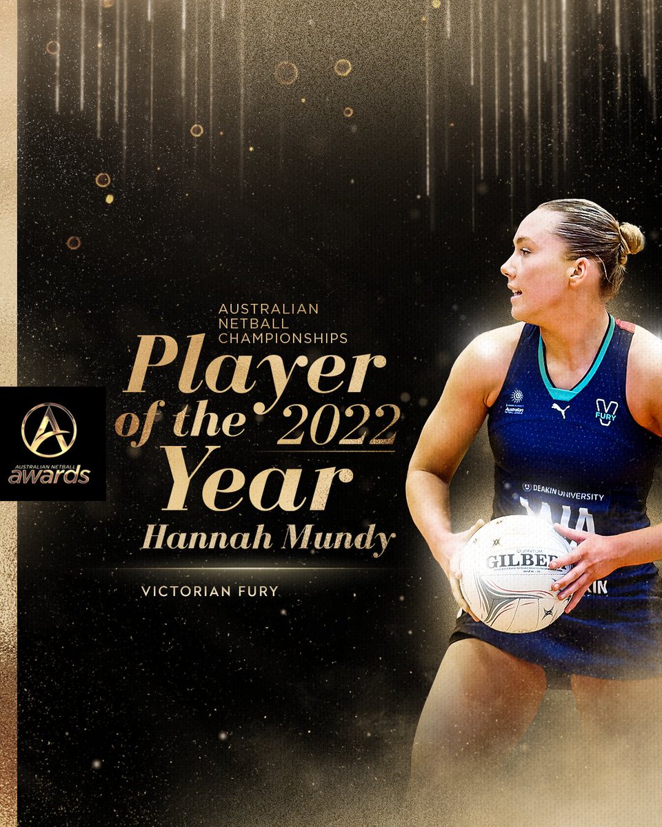 NetballAust's tweet photo. The Australian Netball Championships Player of the 2022 Year from @netballvic's Victorian Fury and the @MelbourneVixens Hannah Mundy👏 #ANA2022 https://t.co/Q9E8OCZRsL