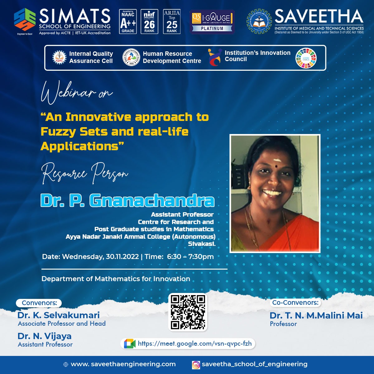SIMATS_IIC's tweet photo. Webinar on " 𝐀𝐧 𝐈𝐧𝐧𝐨𝐯𝐚𝐭𝐢𝐯𝐞 𝐚𝐩𝐩𝐫𝐨𝐚𝐜𝐡 𝐭𝐨 𝐅𝐮𝐳𝐳𝐲 𝐒𝐞𝐭𝐬 𝐚𝐧𝐝 𝐫𝐞𝐚𝐥-𝐥𝐢𝐟𝐞 𝐀𝐩𝐩𝐥𝐢𝐜𝐚𝐭𝐢𝐨𝐧𝐬" organized by Department of Mathematics for Innovation.
#InstitutionInnovationCouncil #IQAC #simats #SSE #fuzzyset #mathematics https://t.co/CyYDYdYYEn