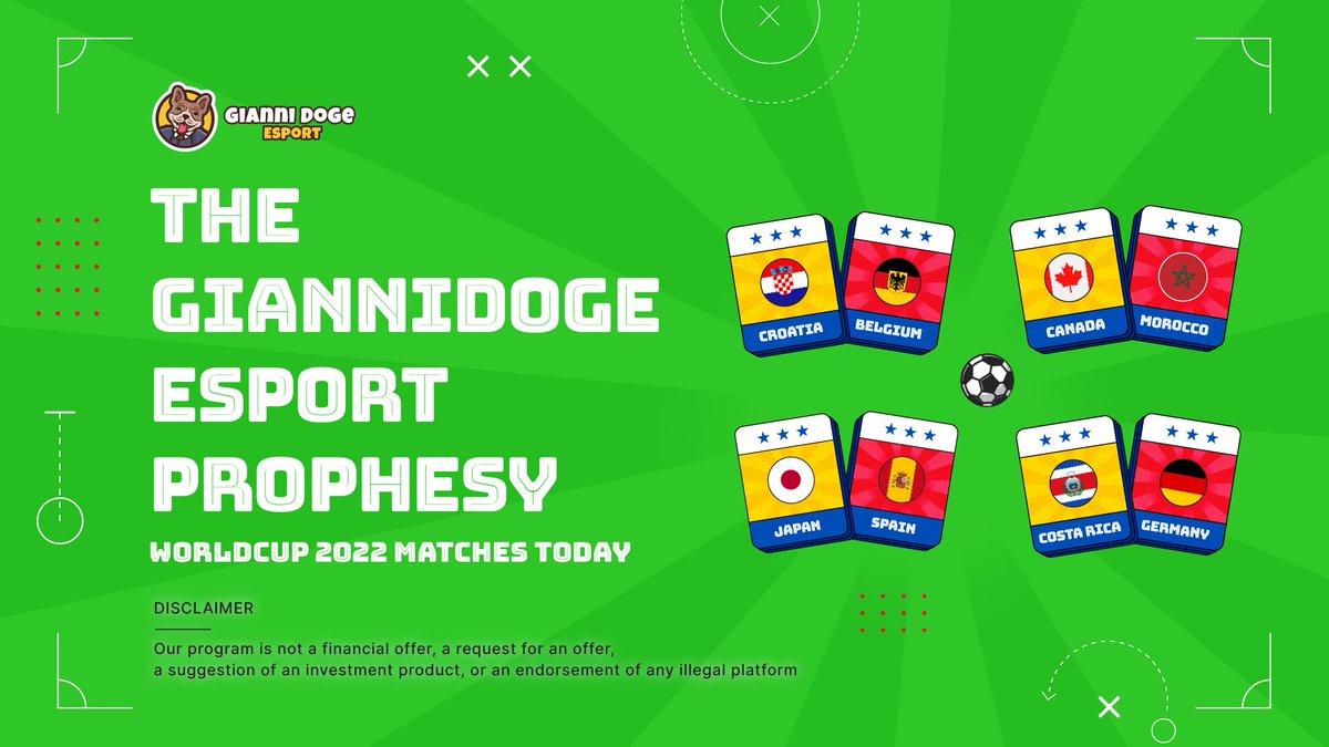 giannidoge's tweet photo. 🔥The best result of the day goes to ...❓❓❓

👑 Croatia vs Belgium
👑 Canada vs Morocco
👑 Japan vs Spain
👑 Costa Rica vs Germany

Let's prophesy at 👉 https://t.co/dJO6eeFHVS

#GDE #BSC #Qatar2022 #WorldCup2022 https://t.co/ehGUla8XjU