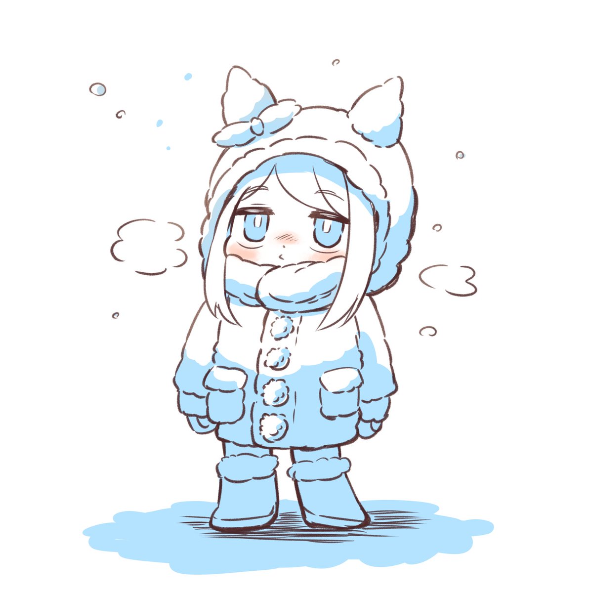 1girl solo boots winter clothes blush mittens blue eyes  illustration images