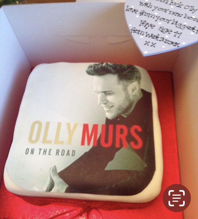 munchkas's tweet photo. @ollymurs looking forward to seeing you Friday night will be bringing my granddaughter faye she was the young 11 year old who made this  cake for you at your on the road book signing please give her a shout out Friday night faye browning  big love big thanks Karen x https://t.co/MFIByeAAMY