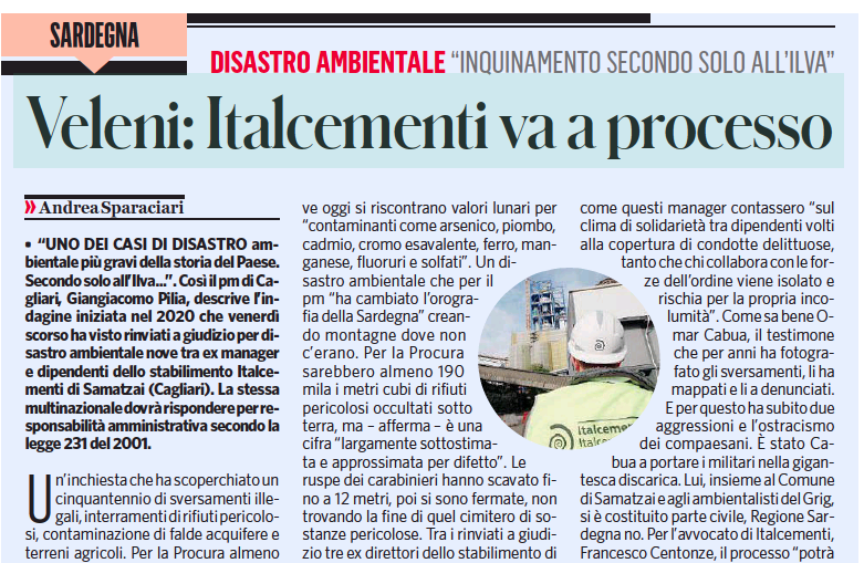 ASparaciari's tweet photo. #Italcementi è accusata di aver provocato il secondo disastro ambientale della storia italiana (dopo l'Iva). Oltre 40 anni di interramenti di rifiuti speciali/pericolosi nelle campagne di #Samatzai (Cg). Cosette come cromoesavalente, piombo, arsenico, floruri. Oggi sul #Fatto https://t.co/292b4Rdlus