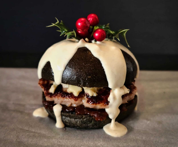 A Xmas pudding burger. 
"A charcoaled brioche bun with Cumberland sausage patty, smoked streaky Suffolk bacon, Xmas pudding chutney and a Wensleydale custard."
I mean, this could be completely amazing <a href="/wearepublove/">PubLove</a>. Or not...