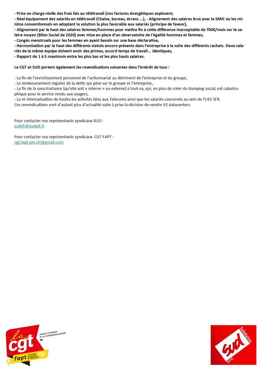 cgtsfrgroup's tweet photo. La CGT et @SudSfr lancent un nouvel appel à la grève chez @SFR pour les salaires ! @CGT_FAPT @lacgtcommunique #Altice #SFR #NAO https://t.co/bboqD2Wgsa