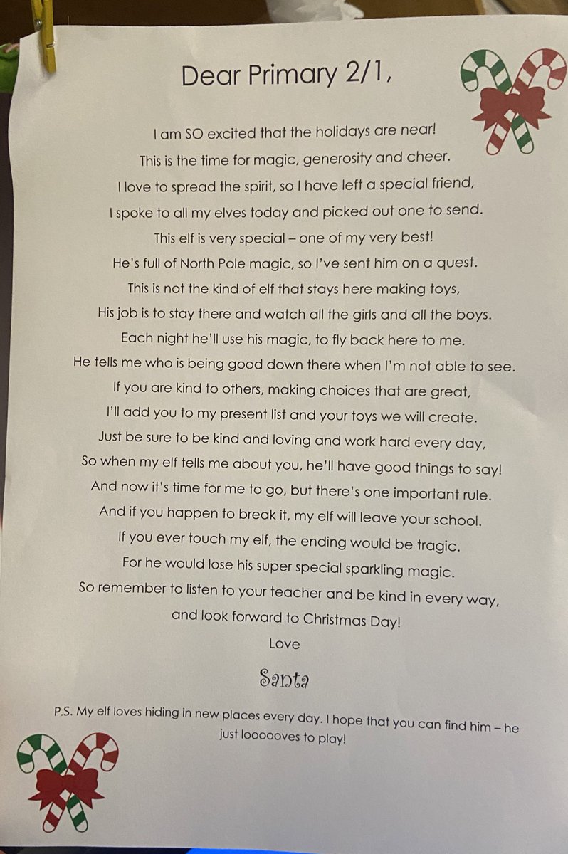 MrsRiceTeacher's tweet photo. Someone special has arrived in P2/1! 🎄 🎅🏼 🤶🏻 #Christmas #ClassElf https://t.co/FZWnGzfuzR