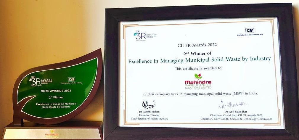 One more feather in #MWTESL crown..
 CII 3R Award 2022 in the category of "Excellent in Managing Municipal Solid Waste By Industry" for our exemplary work in managing  #MSW in India
<a href="/CIIEvents/">CII Live</a> 
#swachhabharat 
#Biomethanation
#Organic_Manure 
#CBG