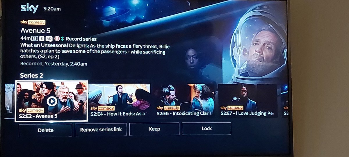 P_Teamaker's tweet photo. @SkyIreland Is there some logic to all episodes available on demand except s2:e3 of Avenue 5? https://t.co/keIhoaVF4d