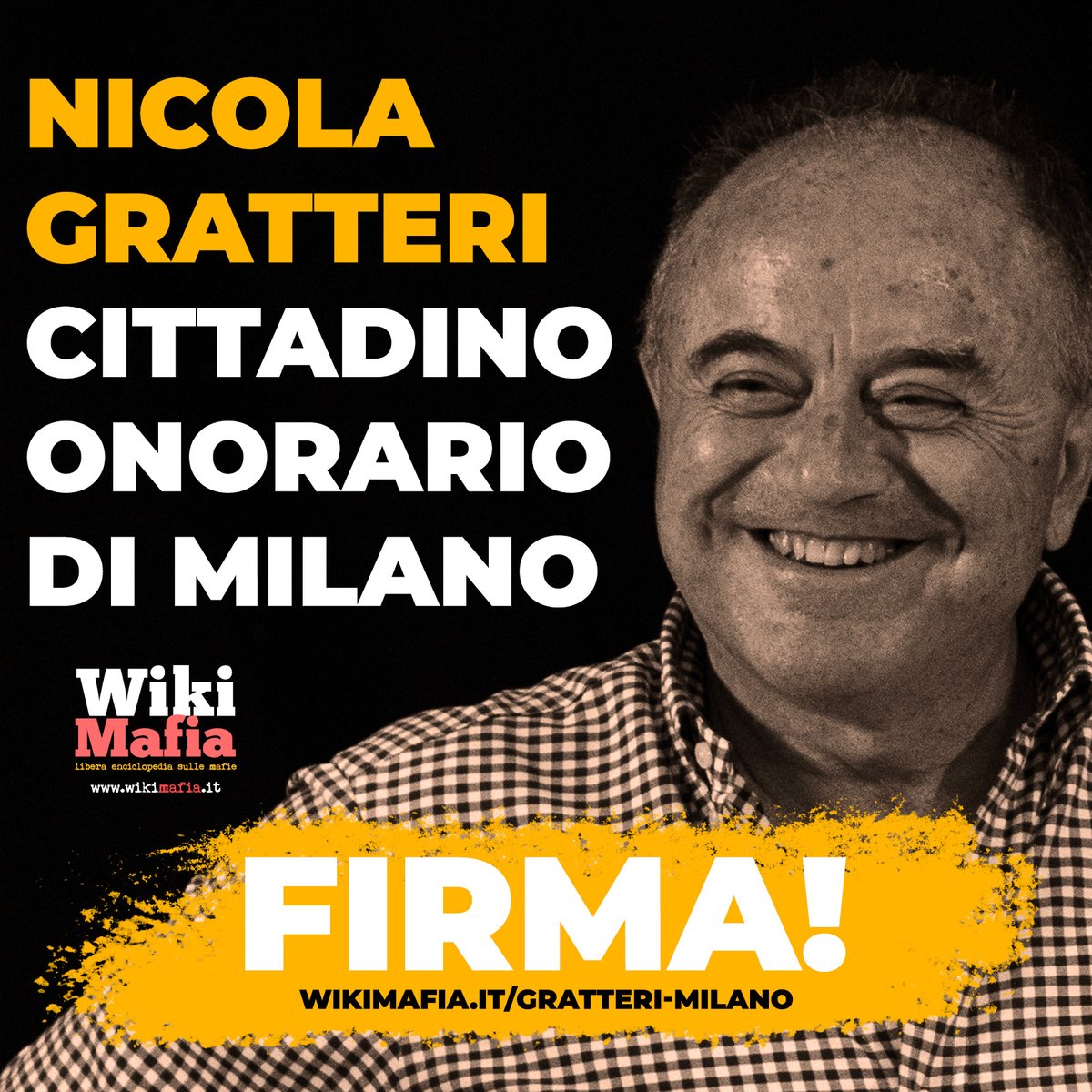 WikiMafia's tweet photo. FIRMA!🌸(👉 https://t.co/uENc6f4QGF) #NicolaGratteri cittadino onorario di #Milano! Chiediamo a tutte le cittadine e i cittadini milanesi e agli studenti che vivono e studiano a Milano di firmare e diffondere questa petizione! https://t.co/gMO63oW4PD