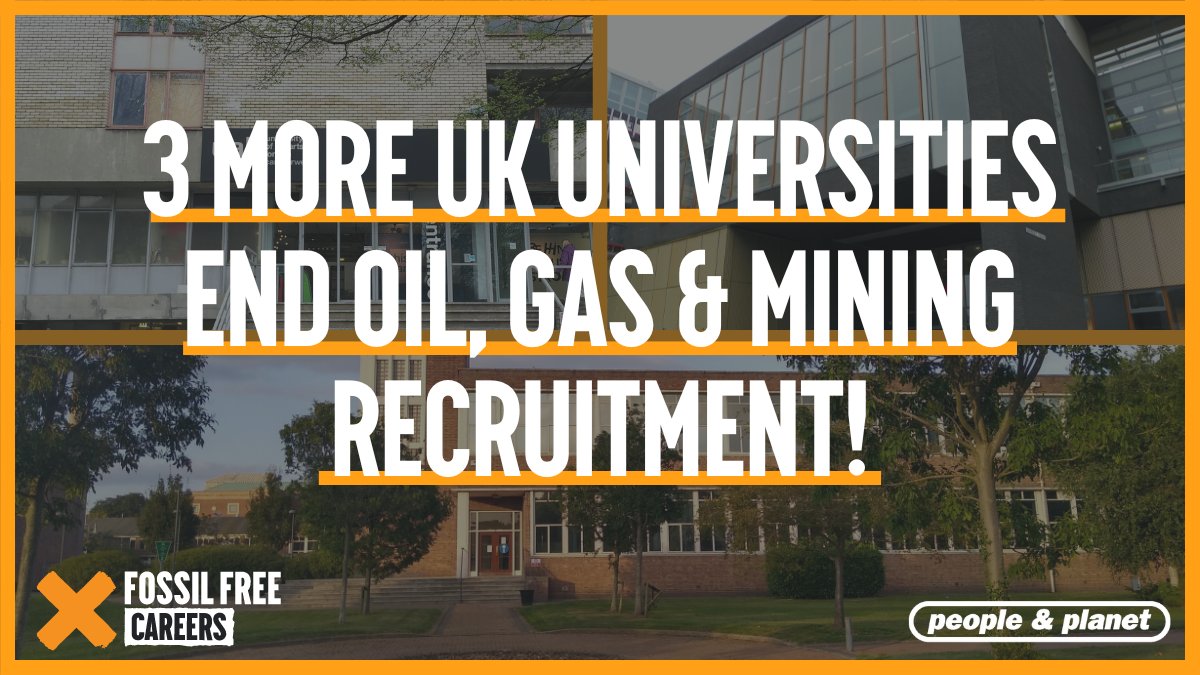 🚨BREAKING: 3 more universities end fossil fuel recruitment on campus! 🎉🎉

Following hot on the heels of Birkbeck, another 3 universities have committed to end recruitment links with big polluters 🔥

The tide is turning, and we think Durham Uni could be next! Read more 👇