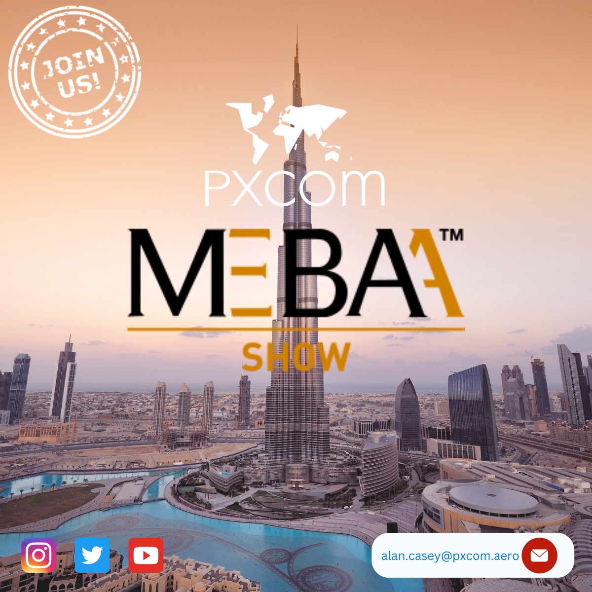 pxcom_media's tweet photo. Weโre attending the @MEBAAshow next week in Dubai.
๐ 6-8 December 2022
๐ DWC, Dubai Airshow site
Contact alan.casey@pxcom.aero to arrange a chat over a coffee ;)
>>> https://t.co/IYOIpybgct
#pxcom #mebaashow #dubai #aviation #travel #aviationshow #businessaviation https://t.co/PH1z89SpdS
