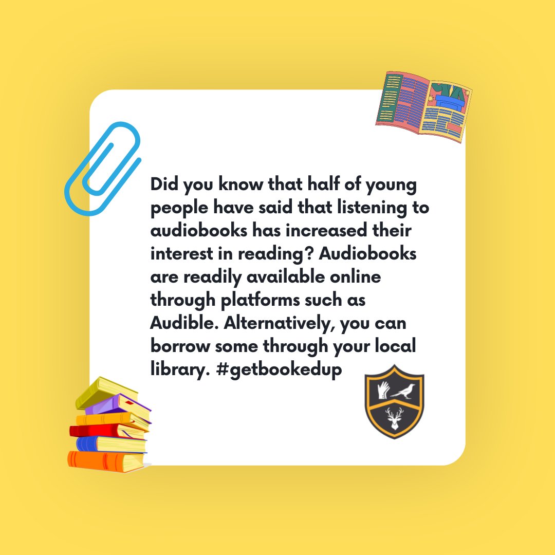 ParkViewCLS's tweet image. GET BOOKED UP:

Did you know that half of young people have said that listening to audiobooks has increased their interest in reading? Audiobooks are readily available online through platforms such as Audible. Alternatively, you can borrow some through your local library!