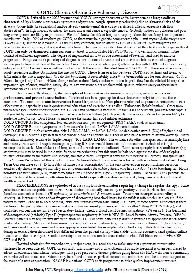 I’ve updated our ‘COPD on a page’ summary aimed at clinical medical students in light of the 2023 GOLD guideline changes.

You are welcome to use and share it and by all means DM me if you would like the original to adapt. 

#COPD #MedEd 🫁