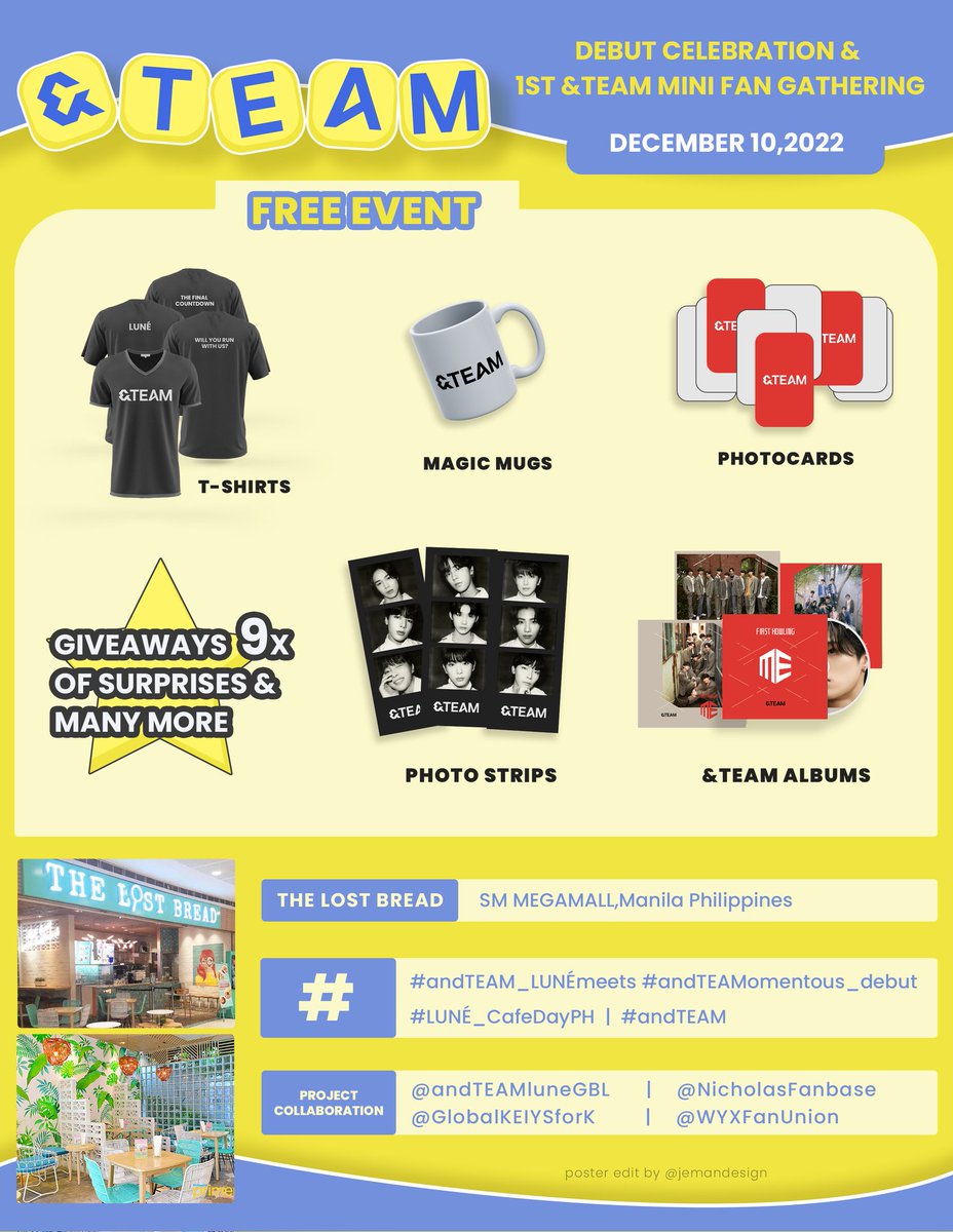 NicholasFanbase's tweet photo. &amp;TEAM Debut Celebration and Mini Fan Gathering

📍 The Lost Bread SM Megamall Branch 
🗓️ 12.10.22
🕛 12PM - 5PM

In collaboration with @andTEAMluneGBL, @GlobalKEIYSforK, and @WYXFanUnion, we present this FREE Cupsleeve event and Mini fan gathering 🎉

Pls see thread for details https://t.co/Cjw7EWulRZ