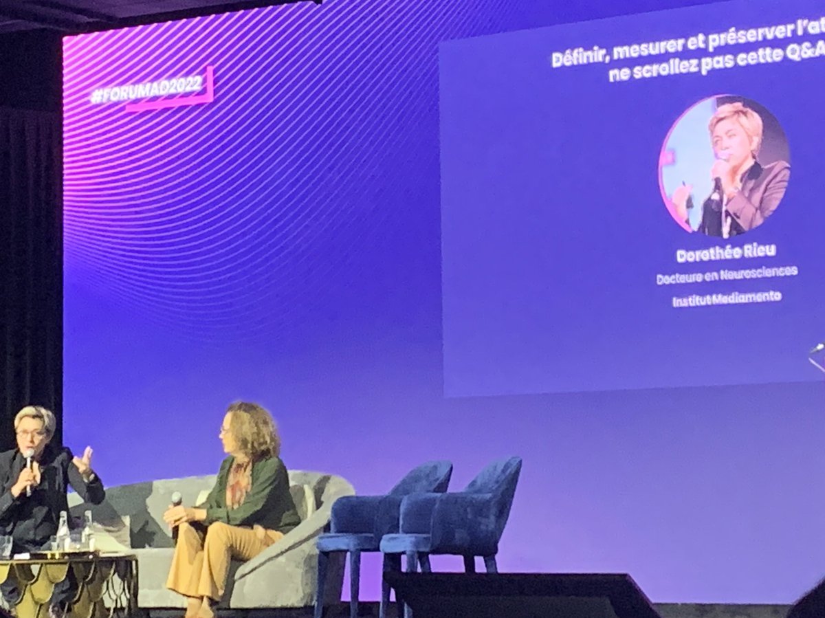 #ForumAD2022 <a href="/mediamento/">Dorothée Rieu</a> précise les définitions de !’ “attention” et les (nombreux) challenges/biais de mesure. Attention # visibilité !