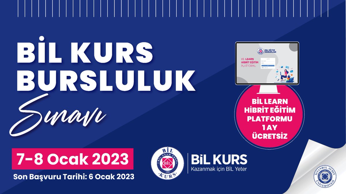 𝗕𝗶𝗟 𝗞𝗨𝗥𝗦 𝗕𝗨𝗥𝗦𝗟𝗨𝗟𝗨𝗞 𝗦𝗜𝗡𝗔𝗩𝗜

🗓 7-8 Ocak 2023
Son Başvuru Tarihi: 6 Ocak 2023

Başvurular için 👇
ogrenci.bilkurs.com.tr/tnt/kayit?gmki…