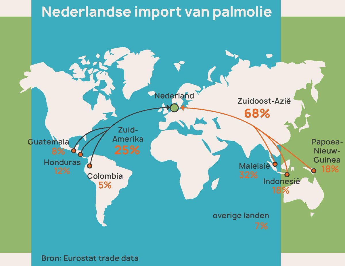 Een aanzienlijk deel van de palmolie die naar Europa wordt geëxporteerd komt via de haven van Rotterdam Nederland binnen. Zuidoost-Azië en Latijns-Amerika zijn de belangrijkste productieregio’s (2/6)