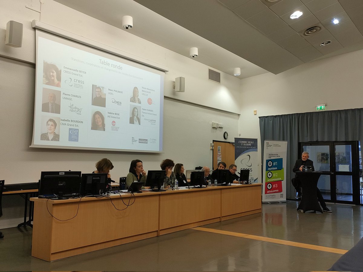 #ConfESSgrandest22
Table ronde "transitions, coopérations et changement des modes de fonctionnement" en présence de la <a href="/cress_grandest/">CRESS Grand Est</a> <a href="/lemouvementasso/">Le Mouvement associatif</a> Grand Est, @UDESnationale, <a href="/franceactive/">France Active</a> #GrandEst, <a href="/CMAFrance_/">CMA France</a> Grand Est, <a href="/ScopGrandEst/">Les Scop Grand Est</a>, <a href="/IaeEst/">IAE Grand Est-LCA</a>