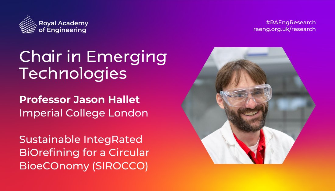 Professor Jason Hallet <a href="/HallettGroup/">Jason Hallett</a> will be based at <a href="/imperialcollege/">Imperial College London</a>, developing new technologies to help build a more sustainable chemical and materials manufacturing sector. For more details on his research project: raeng.org.uk/news/academy-i… #RAEngResearch