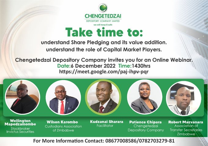 kudzie_sharara's tweet photo. Can I use my shares to get a loan, if yes how do I go about it?
Make a date with us next week as I facilitate this important discussion.
#StockMarket
#Sharepledging
@MakerCent
@RetailnvestorZw
@investors_zw
@tcnemaungwe
@tpmkunde
@BusinessWeeklyZ
@maripodcastzw https://t.co/i3ioHLXnJF