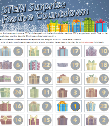 stem4sussex's tweet photo. It's Day 1 of @STEMHUB_SE #STEMFestive Countdown Calendar. See what #STEM surprise is hiding behind today's door. https://t.co/Z0OJYsP6kg #STEMed #Parents #Teachers @STEMAmbassadors #Homeschoolinguk #Discover #festiveseason #schools #familyfun https://t.co/R1XG7Nz3df