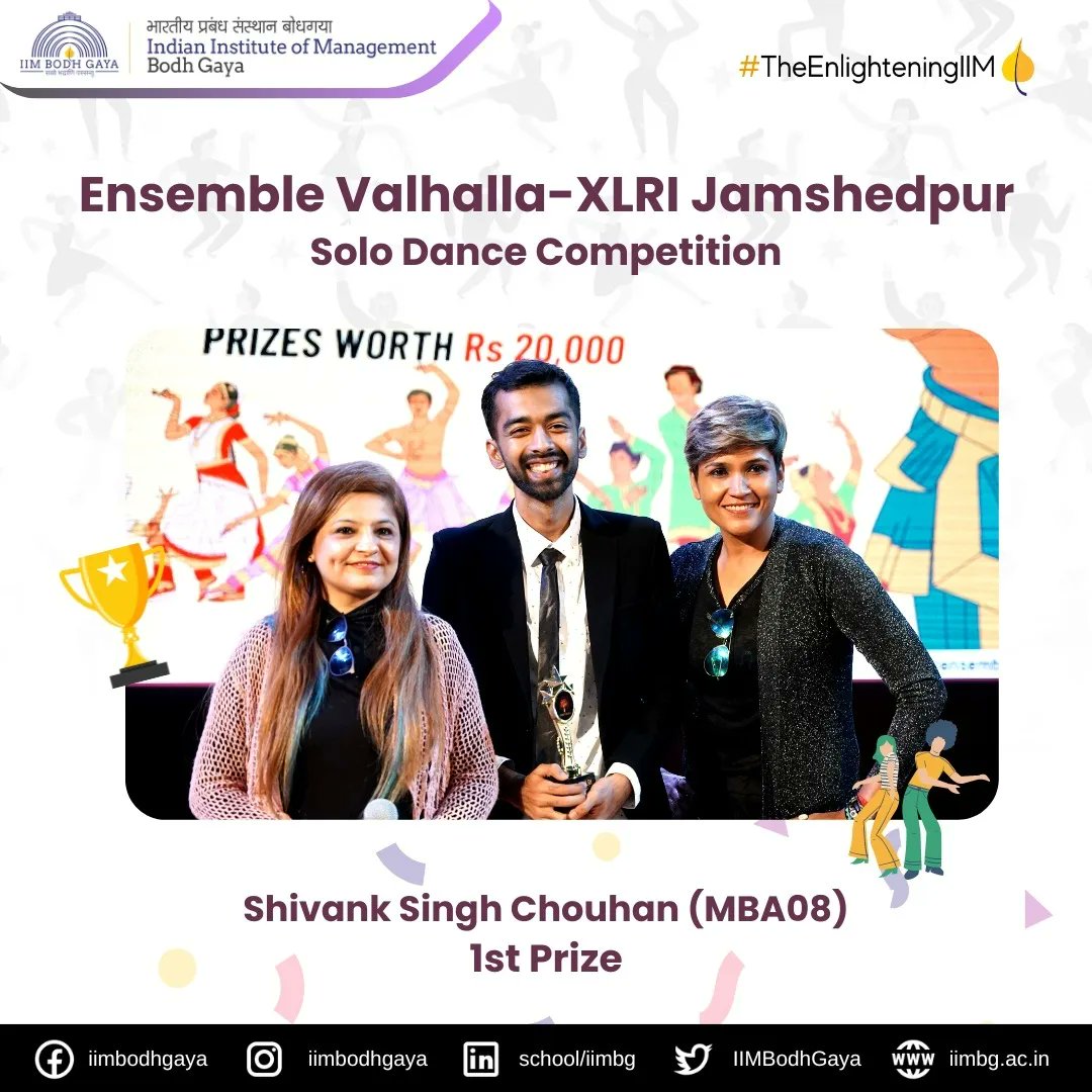 IIMBodhGaya's tweet photo. IIM Bodh Gaya congratulates Mr. Shivank and the volleyball team for the wonderful accolade and wishes them success in all their future endeavours.
#IIMBodhGaya #TheEnlighteningIIM #Mindfulness #winner #xlri #ensemblevalhalla #sports #dance #competition #iim #bihar https://t.co/7MKOY2gAj5