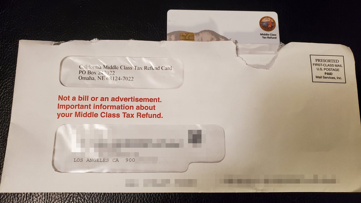 militantangleno's tweet photo. The Militant was about to throw away some junk mail but it turned out to be his CA Middle Class Tax Refund. He usually gets his CA Income Tax Refund via direct deposit so this letter from Omaha NE looked totally sus. Turned out to be legit and he got $350 after activation. #MCTR https://t.co/ZT6f9E4IjG