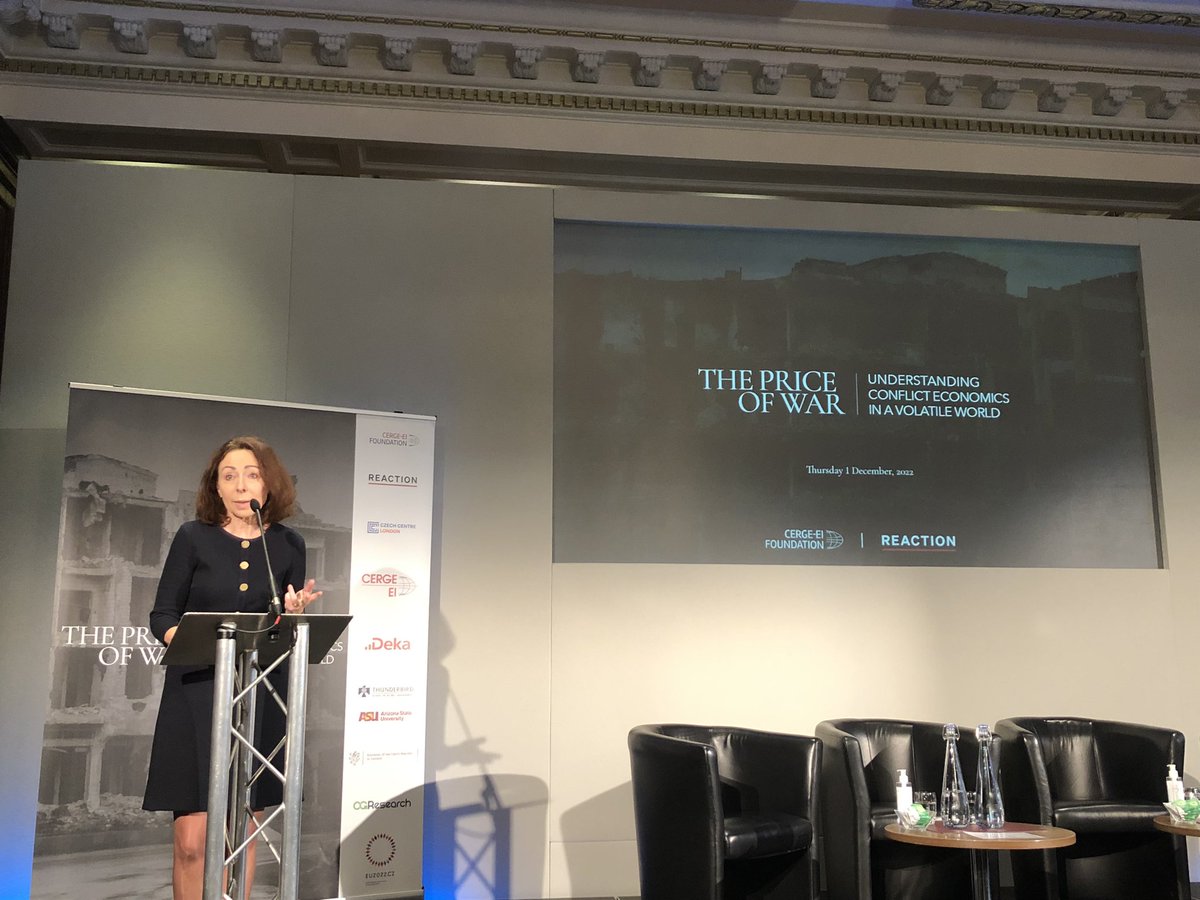 CZinLondon's tweet photo. Ambassador #MarieChatardova held the opening speech of today’s @CERGE_EI “The Price of War: Understanding Conflict Economics in a Volatile World” conference in #London. Filled with great speakers, its aim is to address urgent global issues brought by the Russian aggression. https://t.co/cA6YfKeNUn