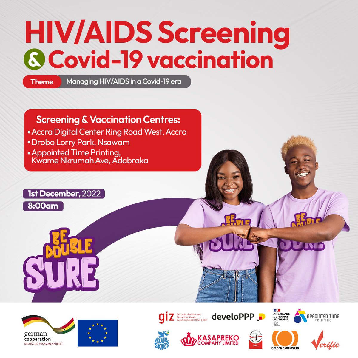 Kasaprekogh's tweet photo. Take a moment to join any of our screening and vaccination centres today and be double sure to stay protected.
#bedoublesure #hiv #covid19 #kasapreko #giz #health #protection #life #peopleandplaces #safety #health #vaccine #accra #ghana https://t.co/cHvr8dvAtr