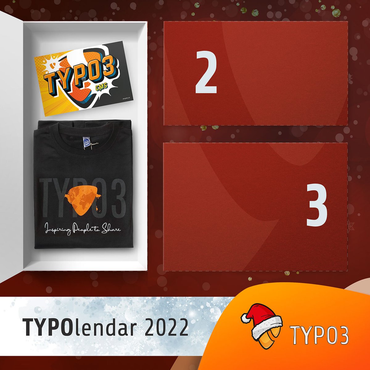 typo3's tweet image. 1st TYPOendar Door!! 🎉
Today, we start with the first TYPOlendar giveaway! The lucky winner will get, among other things, the TYPO3 design shirt! Follow the steps on the image to participate!  🍾🎁

We wish you all good luck!! ✨🧡 

#TYPOlendar #CMS #WeLoveTYPO3