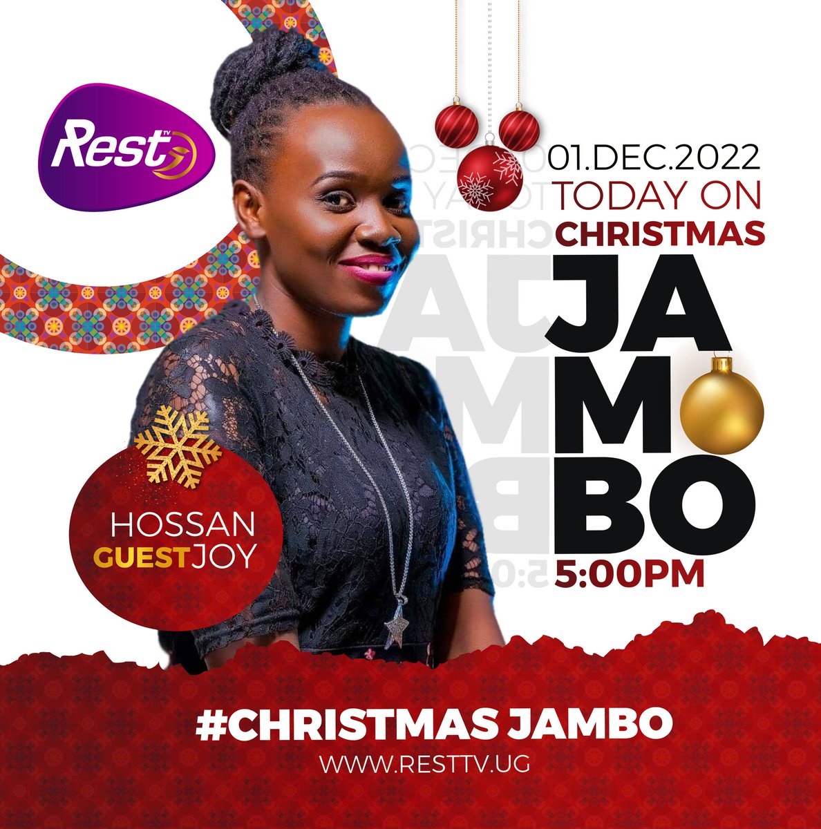 resttvuganda's tweet photo. Today 5PM On The CHRISTMAS 🌲 JAMBO SHOW, We Have Hossana Joy, Don't Miss

#RestTV
#ChristMasJambo https://t.co/rYgb39fOBt