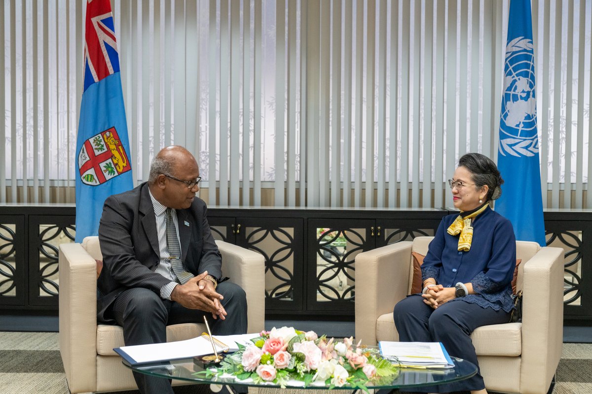 UN_Armida's tweet photo. Welcomed #Fiji Ambassador @amena_yauvoli on his first visit to @UNESCAP and also his gracious agreement to Chair the #EnvCom7 senior officials segment this week. We discussed ways in which Fiji &amp; the #Pacific can strengthen its role in ESCAP &amp; likewise ESCAP in the subregion. https://t.co/vMktEKz6Gf