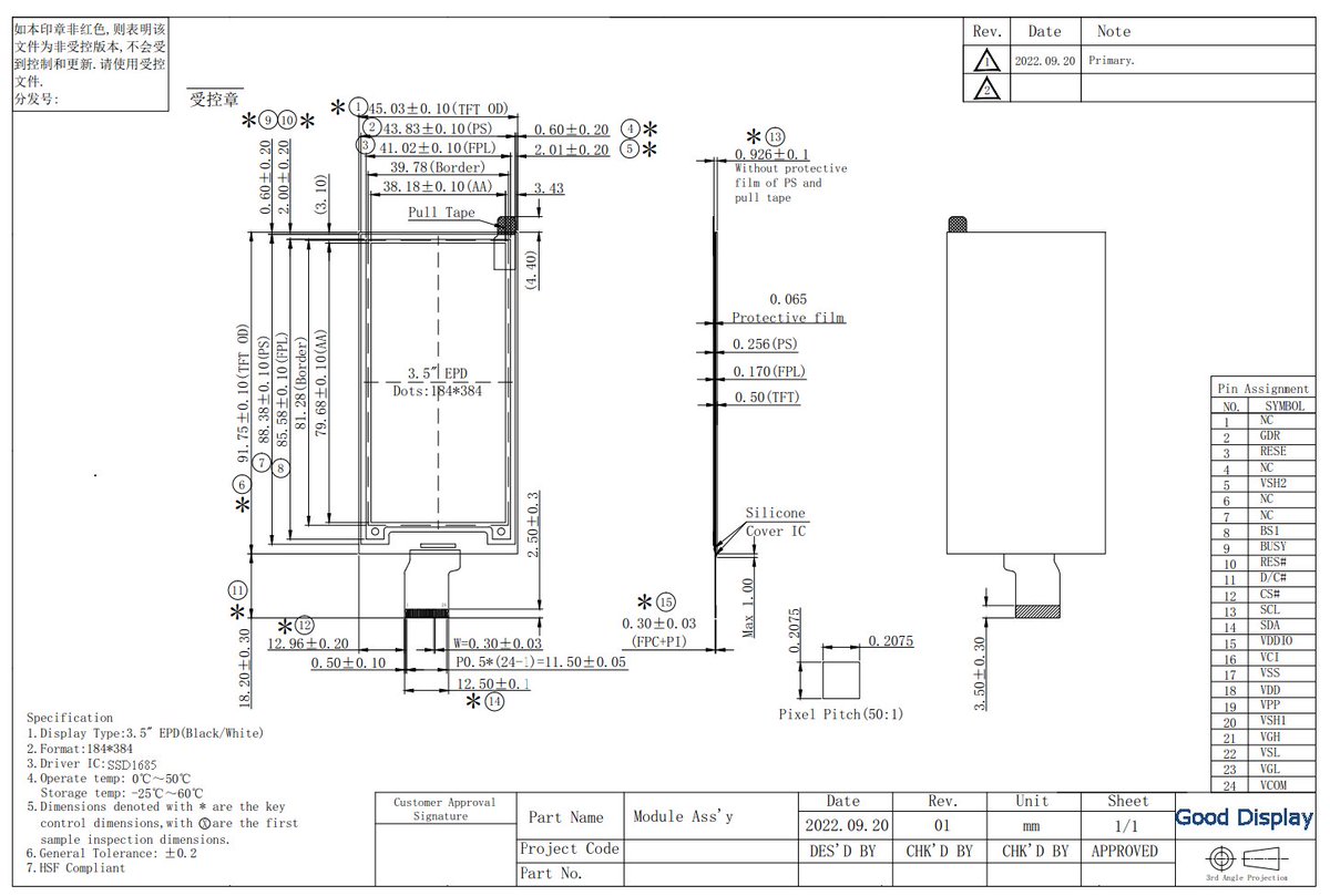 GoodDisplayCN's tweet image. NEW 3.5 inch E-paper display #GDEQ035T81
384x184 resolution, #SSD1685 24pin, SPI interface.
* 1.5 s fast upate
* 0.32s partial update
Coming soon

For all our #FASTREFRESH E-paper display, please see this URL:
good-display.com/product/98/