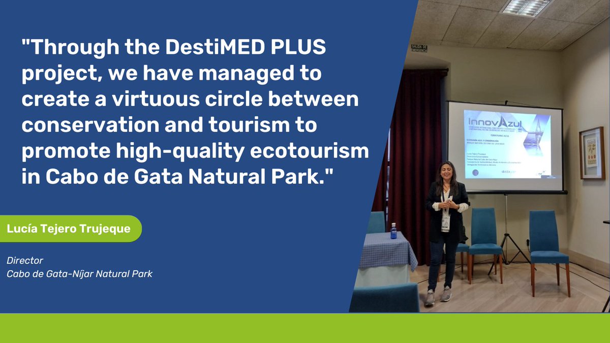 MedEcotourism's tweet photo. The @EInnovazul conference explores how to transfer and disseminate knowledge around blue economy.
The @InterregEuroMED #DESTIMEDPLUS project was highlighted as an example to guide blue economy policies in coastal areas of Andalusia, encouraging sustainable practices🌀 https://t.co/ryr3YB4ZrG