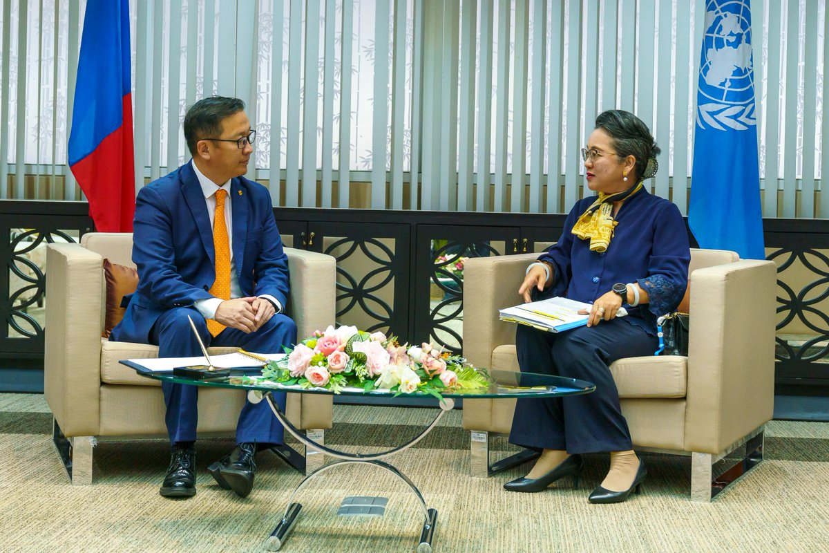 UN_Armida's tweet photo. #Mongolia has played a key role in the deliberation and reaching consensus on the #EnvCom7 ministerial declaration and regional action programme on #airpollution. In our bilateral meeting today, I thanked Minister Bat-Ulzii Bat-Erdene for this active support to protect our planet https://t.co/XytcUJaf2w