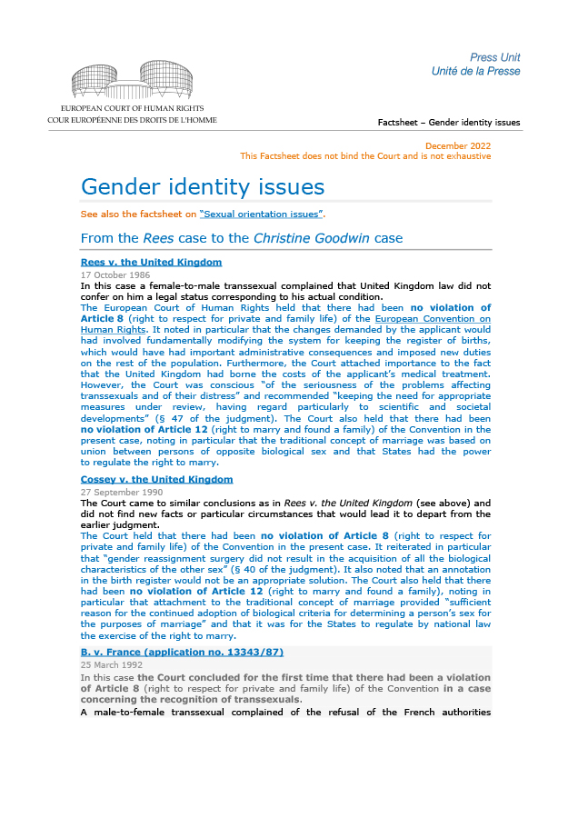 Update of the factsheet “Gender identity issues” echr.coe.int/Documents/FS_G… #ECHR #CEDH #ECHRpress