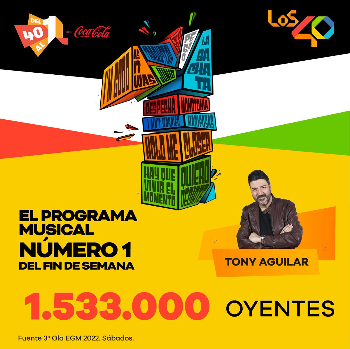Viva la radio y viva la lista de éxitos más importantes del país <a href="/Los40/">LOS40</a> Felicidades <a href="/TonyAguilarOfi/">Tony Aguilar</a>