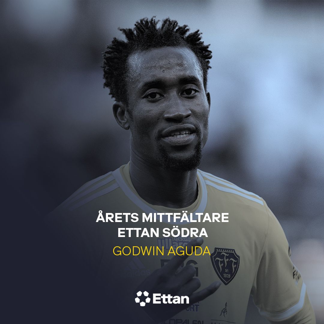 Godwin Aguda has been named midfielder of the season at Ettan Södra. What a wonderful season it has been. Totally deserved. Congratulations, <a href="/GodwinAguda2/">Godwin Aguda</a>.