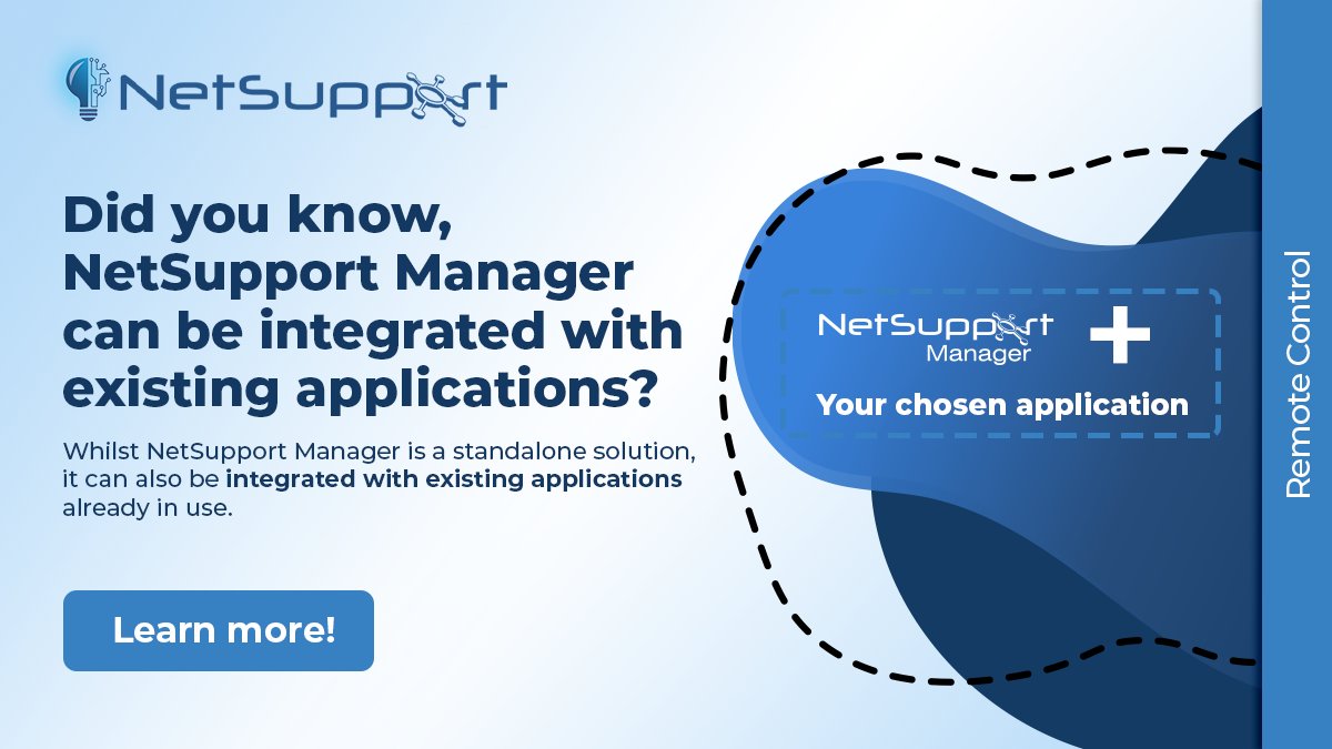 NetSupportNSM's tweet image. #NetSupportManager is a complete standalone #PCManagement solution, however, when customers want to access its features and capabilities from within existing applications already in use, NetSupport Manager is easily integrated – learn how mvnt.us/m1355050

#RemoteSolution