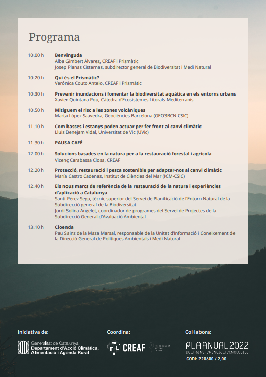 Arriba el #desembre i això vol dir que estem més a prop de la jornada #PATT2022 que no us podeu perdre ❄️✨ Tenim moltes ganes de retrobar-vos per compartir un tema que sovint ocupa les nostres converses: les solucions basades en la #natura 🌱 Acomiadem l'any plegades? 🥰👇