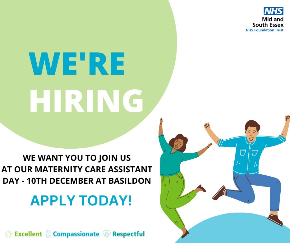 JoinMSEHospital's tweet photo. Are you caring, compassionate and hard-working? Would you like to help deliver high-quality care to babies and their families across mid and south Essex?

Then we invite you to apply to join us at our Basildon Maternity Care Assistant event on 10 December!
https://t.co/Lt6J5FhhVB https://t.co/kDnyuOPUcV