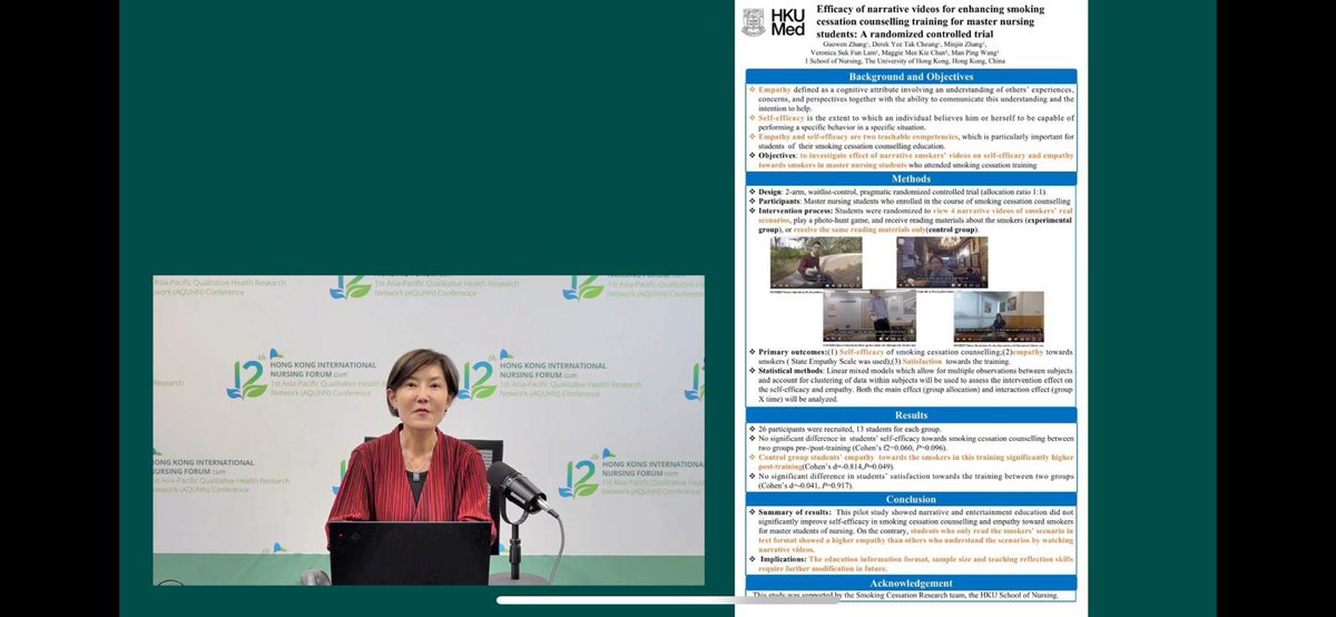 So glad that my DN candidate Crystal Zhang won the poster award in the HKUSON Nursing Forum. Her topic is about Building empathy and efficacy of smoking cessation training for nursing students. Special thanks to Maggie Chan, Veronica Lam, Kevin Luk and Yongda Wu.

#hkuson