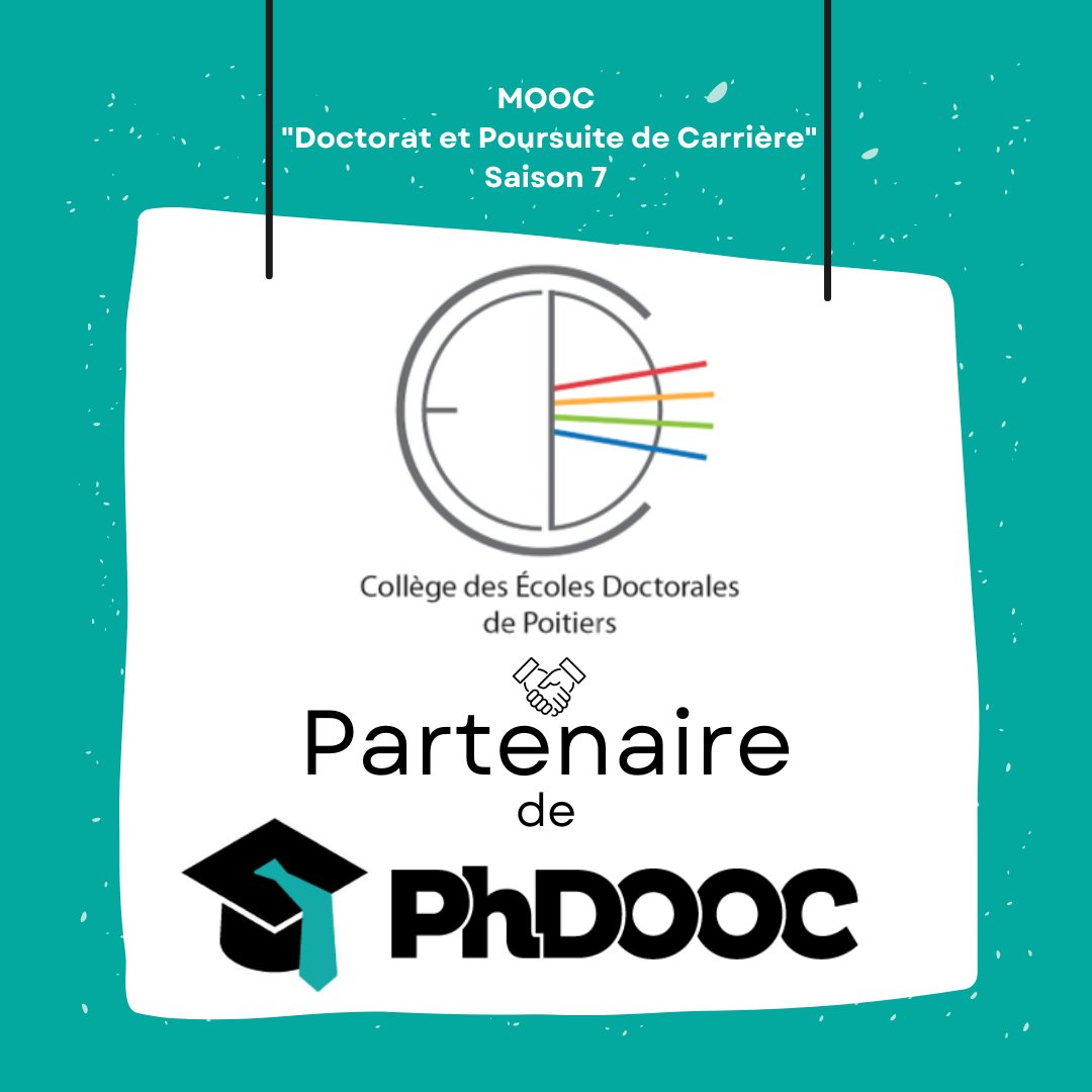 PhDOOC's tweet photo. 🤝L’équipe PhDOOC a le plaisir de compter le collège des Ecoles Doctorales de Poitiers et l’@ISAE_ensma parmi les partenaires de la saison 7️⃣ du #MOOC  #Doctorat et poursuite de #carrière. 🤝

🙏 Merci ! 🙏

👉Inscriptions ouvertes : https://t.co/S6G7szHhwA https://t.co/ARgDedmmJd