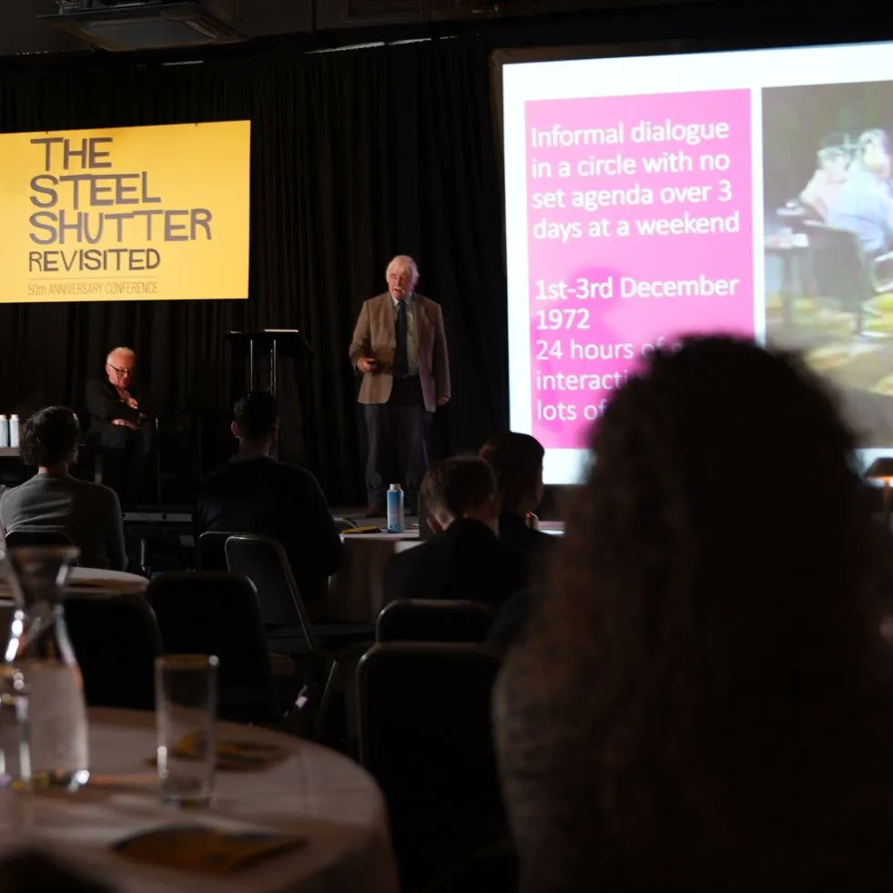 WeArePeaceFire's tweet photo. Experienced mediator and Irish Peace Process facilitator Geoffrey Corry talks #TheSteelShutter and its impact and continued relevance. #peace #Belfast #thesteelshutterrevisited #carlrogers #documentaryfilm https://t.co/tMHfHF7djn