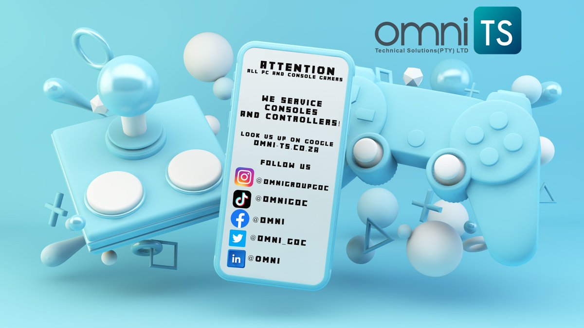 We service consoles and controllers! Always have a good game with Omni-Technical solutions!

VISIT OUR WEBSITE :omni-ts.co.za

#gaming #gamingcommunity #gamer #business #services #repairs #instagram #tiktok #facebook #twitter #linkedin #new #trending