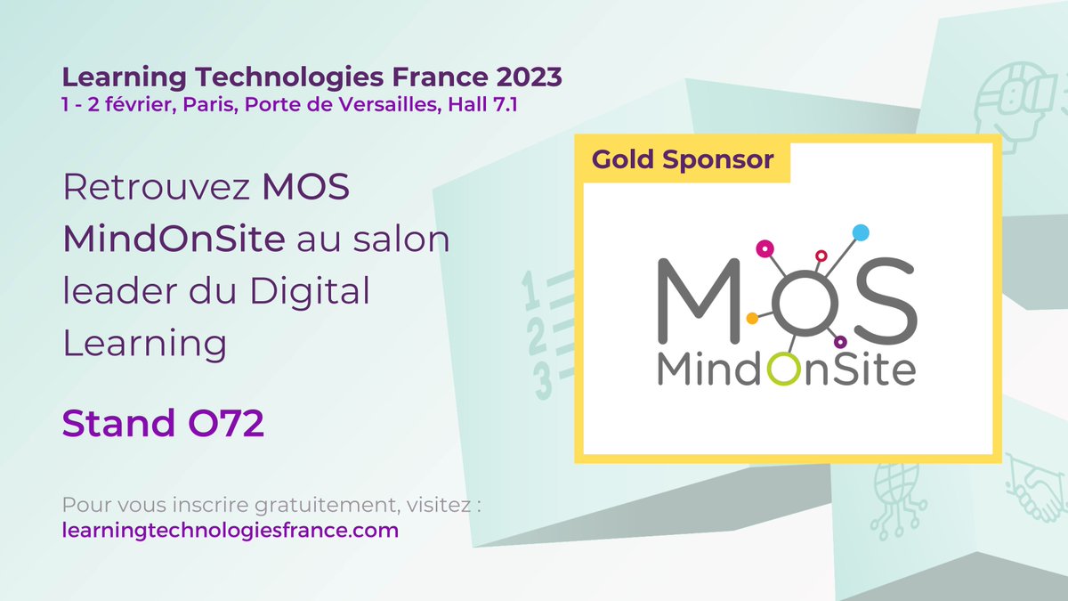 Quel plaisir d'accueillir <a href="/MindOnSite/">MOS - MindOnSite</a>, solution globale de smart learning, comme sponsor Gold du salon leader du #Digitallearning #LTFrance 2023, les 1-2 février à Paris, Porte de Versailles, Hall 7.1, stand O72 💥

Pour en savoir plus : ow.ly/ELcr50LLSZP

#formpro #LnD