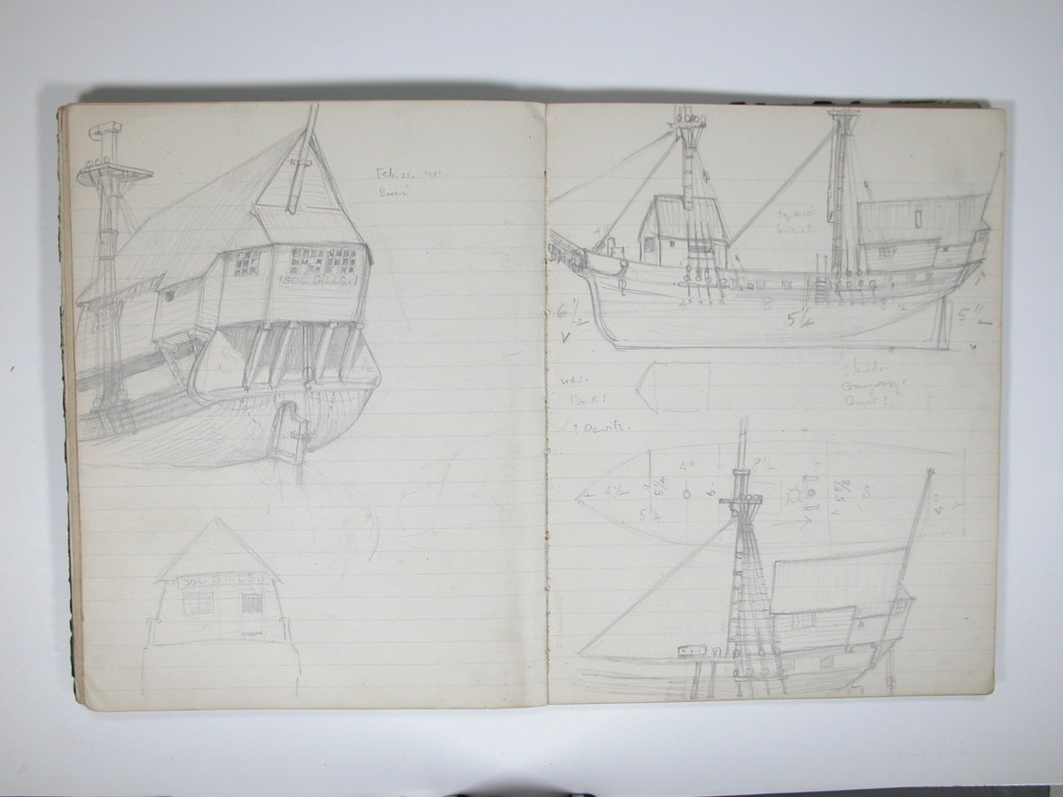 ☃ Digital Advent Calendar Day 2 ☃

Charles Wade kept many notebooks where he noted his thoughts, wrote poetry and detailed his collection. Here are some of his drawings planning Wolf's Cove - the model village he created.