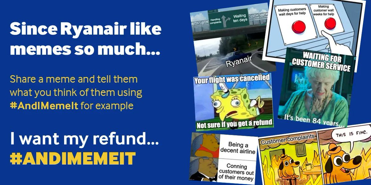 Banner2k5's tweet photo. JOIN IN THE FUN

WE ALL KNOW HOW AWFUL @RYANAIR AND @askryanair ARE...

Crack open the meme generator https://t.co/WPat6nVYra and let's see what you got.

YOUR AIRLINE IS AWFUL #ANDIMEMEIT
I HATE FLYING RYANAIR #ANDIMEMEIT
RYANAIR SUCKS #ANDIMEMEIT
RYANAIR DOESNT CARE #ANDIMEMEIT https://t.co/PVtdNYNAkE
