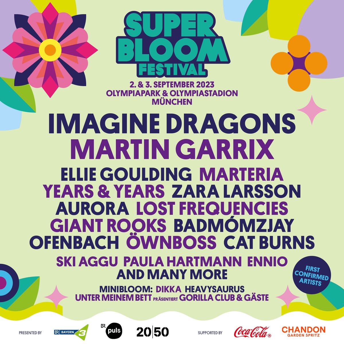 Das @superbloomde Festival in #München kommt am 2. &amp; 3. September 2023 mit spektakulären Acts zurück! Bisher bestätigt sind Imagine Dragons, Martin Garrix, Ellie Goulding, Marteria, Years &amp; Years und viele mehr. Tickets gibt's ab sofort bei Ticketmaster: bit.ly/3ESnd0C
