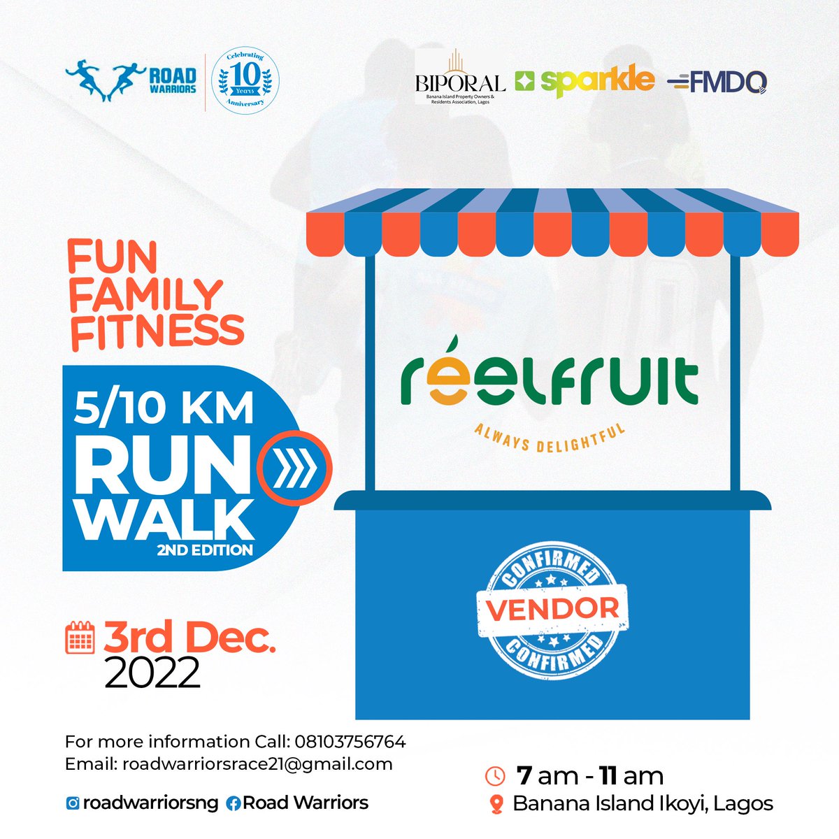 ReelFruit's tweet photo. Catch us live at FUN FAMILY FITNESS this weekend with @roadwarriorsng.
PS: Ten TICKETS 🎫 are up for grabs at 3 pm.
Don't miss out!😊
#10yearsofaudacity #reelfruitat10 #10yearsanniversary #tastethedelight #healthylifestyle #coconutchips #reelfruit #healthysnacks #snacksinng https://t.co/QySSW9IK26