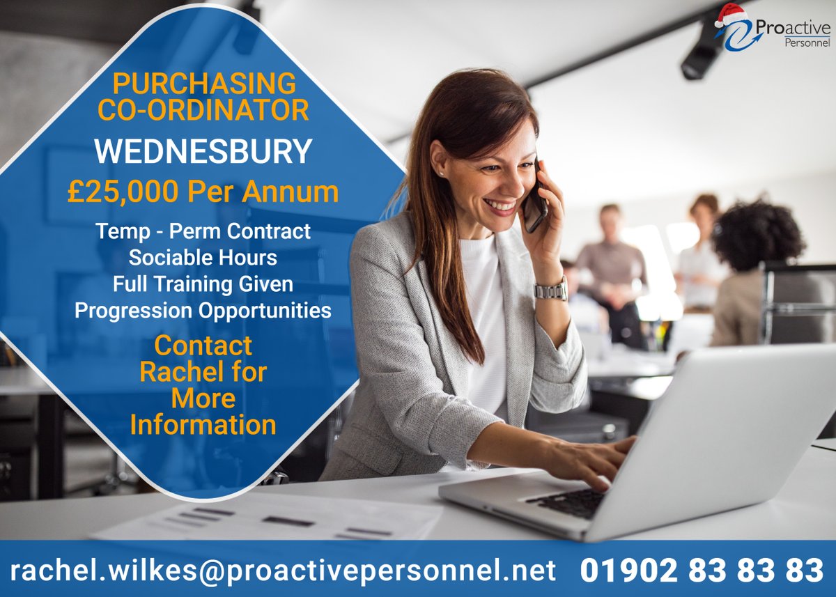 ProactiveAgency's tweet image. We’re hiring for a Purchasing Co-ordinator in #Wednesbury
💰 Up to £25,000
📅 Temporary to Permanent contract

Get more information at apply here 👉 proactivepersonnel.net/job/purchasing…
Or to discuss the role, please contact Rachel:
📞 01902 83 83 83
✉️ rachel.wilkes@proactivepersonnel.net
